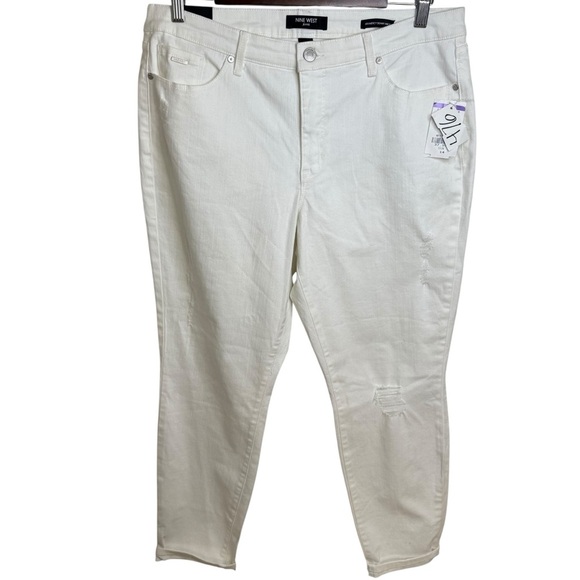 Nine West | White High Rise Distressed Gramercy Skinny Ankle Jeans | Sz 14 - Picture 1 of 9